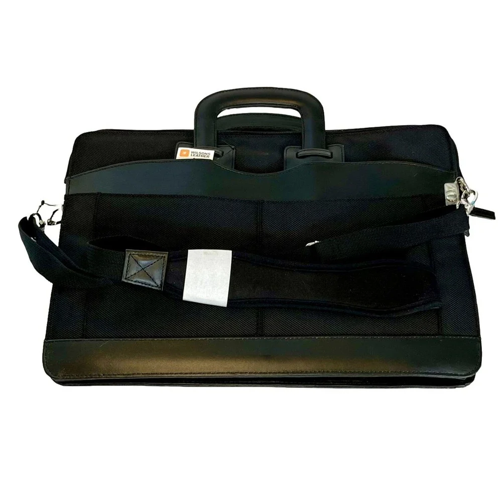 NWT 90s Y2K VTG Wilson Black Leather Trim Briefcase Handles Crossbody Bag